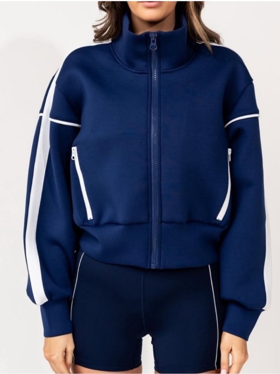 IVL collective Jackets & Blazers - IVL Scuba Jacket in Navy White Size XS Pilates Athleisure Activewear Revolve